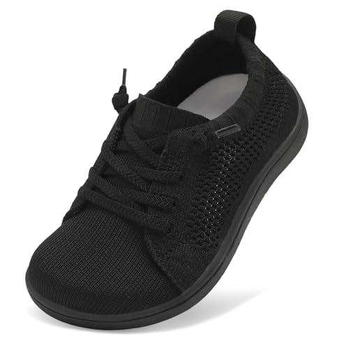 JOINFREE Toddler Boys Girls Barefoot Shoes Wide Toe Zero Drop Walking Shoes for Kids Outdoor Trail Running Sneakers Breathable Minimalist Slip-On Trainers Black 12 Child