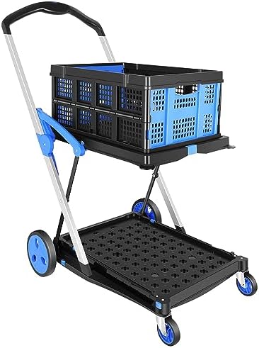 Collapsible Utility Cart,Multi use Functional Shopping Carts with Storage Crate Adjustable Moving Cart Folding Trolley Lightweight, Storage Cart with Removable Basket Carries