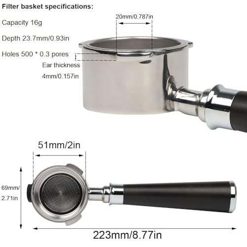 Image of CAPFEI 51mm Bottomless Portafilter 3 Ears Compatible with CASABREWS CM5418, 3700 Series, Wrish, Gevi, QJA Espresso Machine | Prongs Thickness 4mm | Bonus Puck Screen | T Buckle Black Rosewood Handle