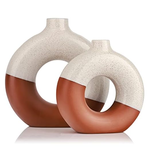 Terracotta Vase Decor Donut Vase Set of 2 - Circle Hollow Vases, Modern Matte Ceramic Vases for Entryway Living Room Bedroom Dining Table Centerpiece Office Home Decor