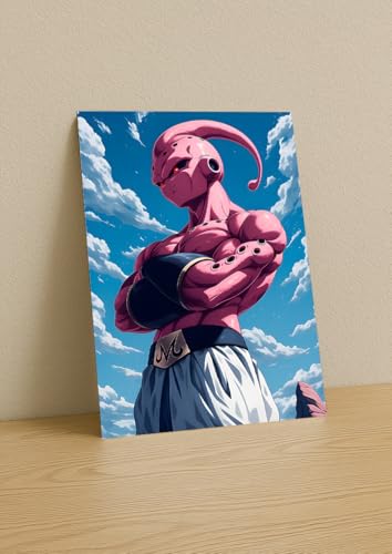 Image of NIJUKA Anime Printed Metal sheet Poster For Home And Room Decoration | For Anime Art Fans Boys And Girls (Kid buu angry look)