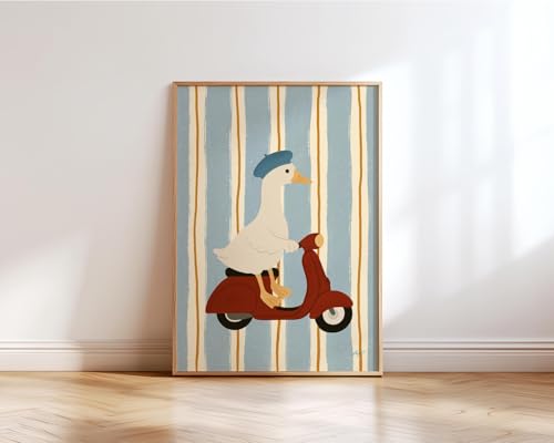 Nationcog Goose on Scooter Wall Art, Whimsical Animal Nursery Decor,
