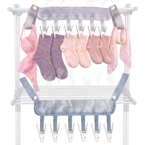Travel Clothes Drying Hanger for Heated Clothes Airer & Clothes Drying Rack Clothesline, Foldable Portable Mesh Drying Rack with 6 Clips for Sock Underwear Bra Towel Home Cruise Outdoor 2 Pack - image 1