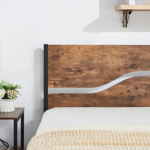Vecelo Full Size Platform Bed Frame With Rustic Vintage Wood Headboard, Strong Metal Slats Support Mattress Foundation, No Box Spring Needed #TOP3