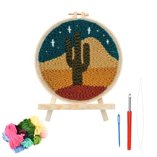 Image of TTPZNIGF Punch Needle Kit,Punch Needle for Beginners and Adults,Animal /Landscape Rug Yarn Hooking Beginner Kit （8x8 in） (Cactus)