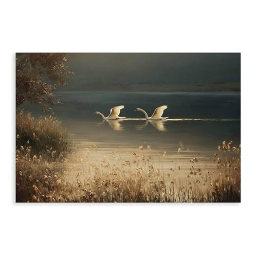 Poster vintage sur toile de cygne de lac pour décoration murale de chambre, format 30x45 cm