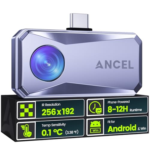 ANCEL IR101 Thermal Camera for Android (USB-C) Smartphones – 256x192 IR Resolution, 0.24W Battery Free Design, Accurate Temperature Measurement for Home Inspection HVAC Plumbing Automotive Diagnostics