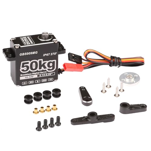 GOTECK 50KG Brushless Digital Servo,High Voltage 14V Metal Gear Waterproof Steering Servo with 25T Servo Horn for 1/8 1/10 RC Crawler Car,Robot,Boat,Truck Robot Parts (GB5009MG-180°)