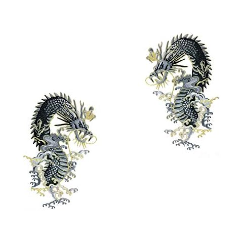 Acxico 1Pair Dragon Embroidered Applique Patch Sew On Iron On Badge Dress T-Shirt Jeans Fabric Applique Craft DIY Patch Cover
