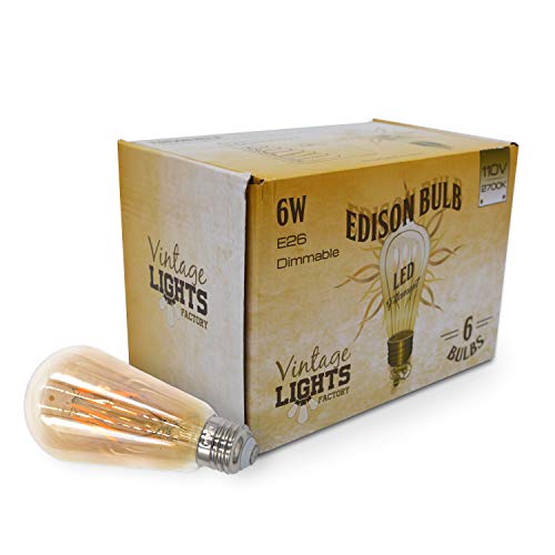 VINTAGE LIGHTS FACTORY Edision Bulbs - Thomas Edison-Inspired Glass LED Lightbulbs Soft Warm Amber Lighting, Decorative Vintage Effect, Mood or Outdoor Lights