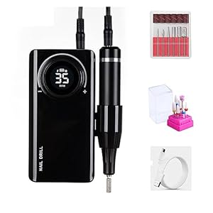 Electric Nail Drill Professional 35000Rpm Nail Drill Machine with LCD Display, Rechargeable Nail Drill for Gel Nail Polish, Manicure Professional Mill (Black 7)