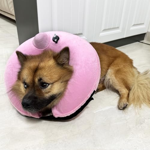 Image of Inflatable Dog Cone Collar for Medium Large Dogs and Cats, Self-Inflating Soft Adjustable Blow up Donut Dog E-Collar for Post-Surgical Recovery