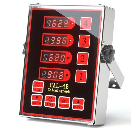 Commercial Kitchen Timer, 4-Channel Digital Timer for Cooking, Loud Alarm Volume +/-, Food Truck Restaurant Supplies, Heavy Duty Stainless Steel Large Timers with Waterproof Panel & Memory Function