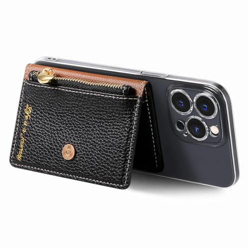 MOJIA Porte Carte Adhésif 3M, Portefeuille Simple, Compatible avec Les Coques iPhone Oppo Vivo Xiaomi Samsung. Black