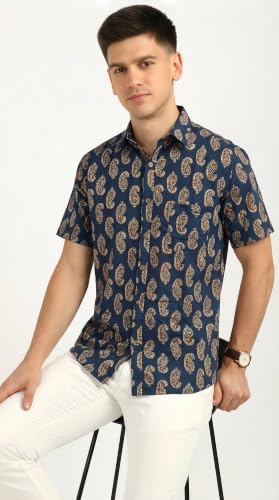 Image of BLOCKS OF INDIA Cotton Hand Block Print Half Sleeves Summer Shirt for Men