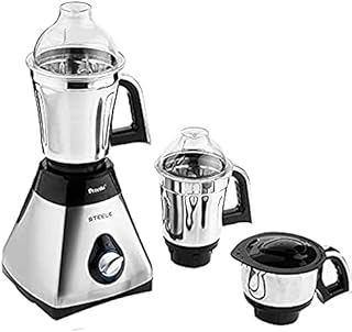 Preethi Steele 3-Jar Mixer Grinder, 550-Watt, Silver