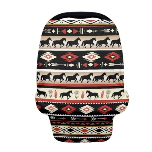 Image of Coldinair Tribal Horse Aztec Baby Car Seat Cover,Soft Breathable Nursing Cover,Multi-use Baby Stroller and Carseat Cover,Breastfeeding Covers