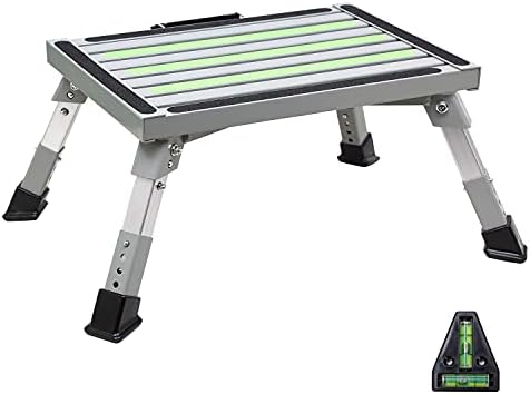 Homeon Wheels Aluminum RV Step, Adjustable Height Aluminum Folding Platform Step with Non-Slip Rubber Feet, Supports Up to 1000lbs