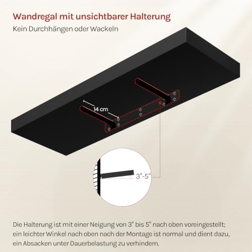 WOLTU Wandregal, schwebendes CD-Regal, für Wohnzimmer, Küche, Schlafzimmer, Badezimmer, 70 x 22,9 x 3,8 cm, Schwarz RG9369sz – Ansicht 8