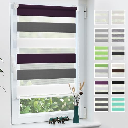 Grandekor Store Enrouleur Jour Nuit de Double Tissu, Store Jour et Nuit sans Perçage, Accessoires d'installation Inclus pour Fenêtre ou Porte, 50l x 150L cm,...