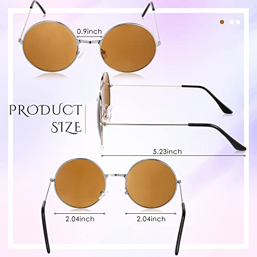 Blulu 10 Pairs Round Hippie Sunglasses Circle Colored Sunglasses 60's Style Glasses Circle Glasses for Women Men (Silver Frame)2