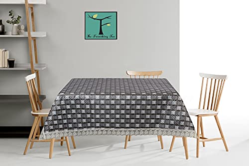 Image of The Furnishing Tree Square Shaped WxL 48x48 Inch Center Table Cover Basketweave Pattern Grey, Waterproof PVC