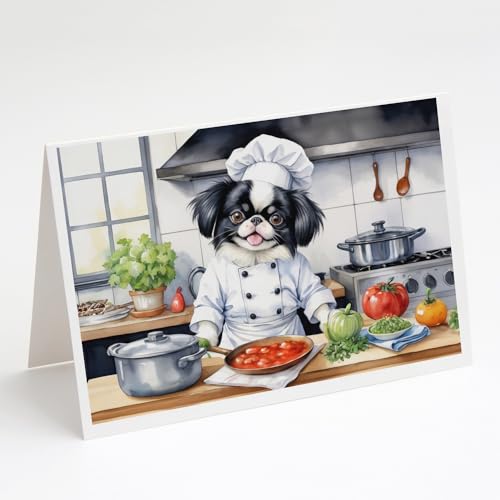 Caroline's Treasures Japanese Chin The Chef Greeting Cards Pack of 8 Blank Cards with Envelopes Whimsical A7 Size 5x7 Blank Note Cards