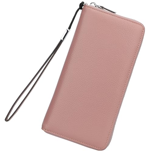 Product Image of the Lavemi Women's RFID Blocking 100% Leather Large Capacity Zip Around Wallet Phone Holder Clutch Travel Purse Wristlet(Large Size Nude)