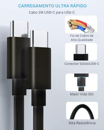 Carregador Turbo 50W 4.0-2 Entrada Tipo C(PD)/USB(QC3.0) + Cabo USB-C 1M – Compatível com Iphone 15
