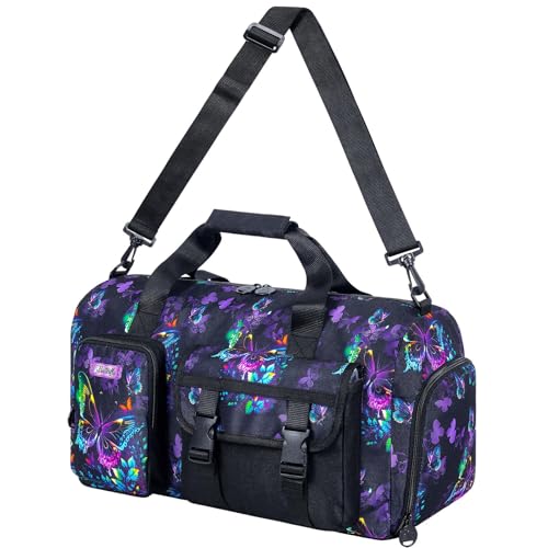 Kids Duffle Overnight Bag Girls Butterfly Travel Weekender Bag Blue