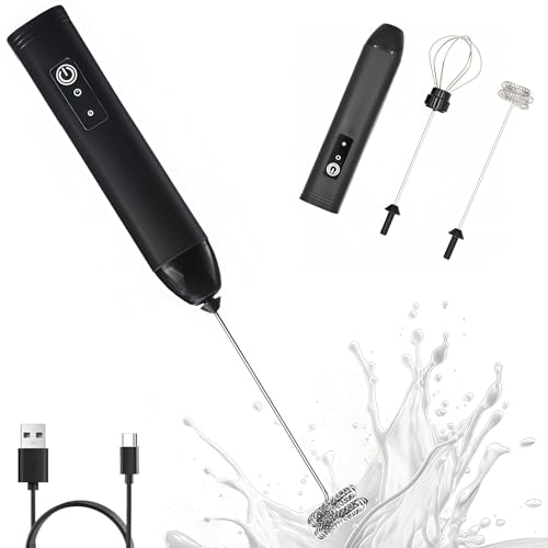 Image of Digead Rechargeable Milk Frother Handheld, 3 Speeds Electric Whisk with 2 Detachable Whisks, USB Coffee Frother Foam Maker for Coffee Latte Cappuccino Matcha, Black