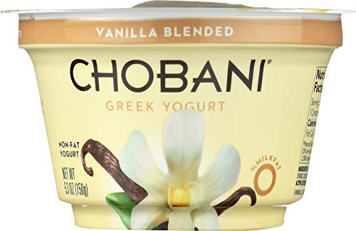 Chobani Non-Fat Greek Yogurt, Vanilla, 5.3 Ounce (Pack of 12)