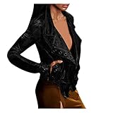 MGSFGlk Damen Kunstlederjacke Große Größen Lederjacke Kunstleder Pu Imitat Bikerjacke Mode Lederblusen Kurze Bomberjacke Motorradjacke Revers mit Reißverschluss Biker Punk Echtlederjacke