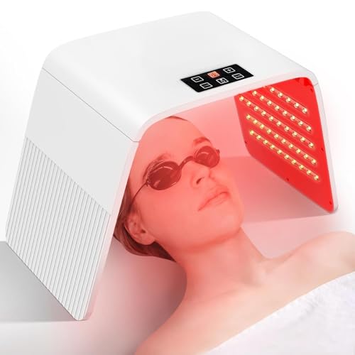 LED Face Mask Light Therapy – 7 Colors LED Mask Light Therapy for Face Skincare, Foldable Red Light Therapy Mask Device with 140 LED Beads Coverage for Home Beauty SPA (White)