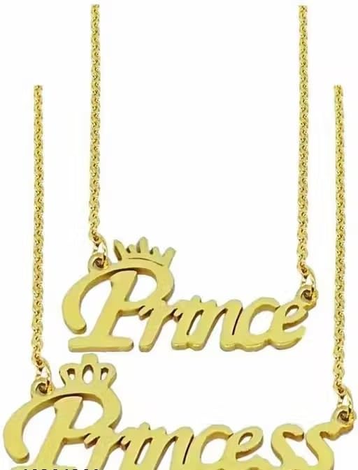 Image of Valentine Prince Letter Locket Necklace for Men & Women | Gold Plated Stainless Steel Pendant Chain Jewellery