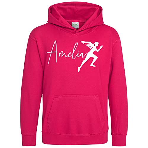 Purple Print House Silver Glitter Personalised Girls Running Hoodie, Sports Day Gifts for Girls, Athletics Hoody for Daughter, 9-11 Years, Bright Pink