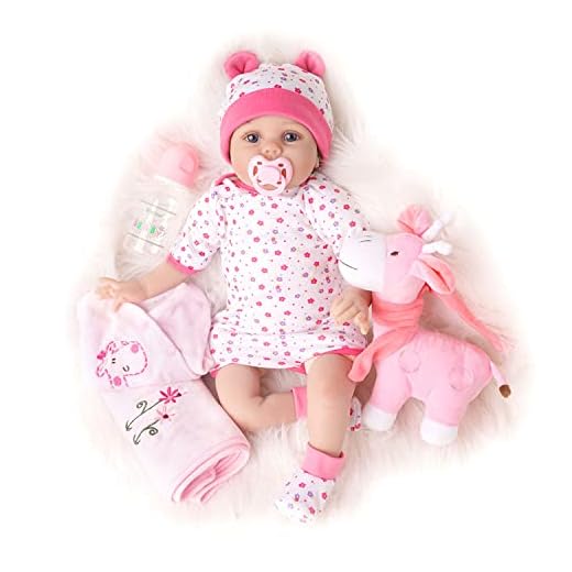 TiaNara Lifelike Baby Doll with Accessories and Toy Bear, 22-inch Weighted Reborn Girl for Age 3+, 8-Piece Silicone Realistic Newborn Doll Gift Set