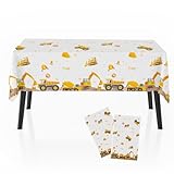 Zharkoo 2 Pack Construction Party Tablecloth for Kids, Digger and Excavator Theme Table Cover, 108x54 Inch Truck Birthday Party Decors for Boys, Rectangle Waterproof Table Cloth