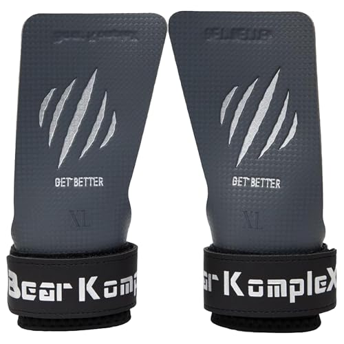 Bear KompleX No Hole Carbon Hand Grips - Non-Slip Fingerless Gymnastics Grips for Weight Lifting, Pull-ups & Cross Training | Lightweight, Padded Wrists & Foldable Grip.