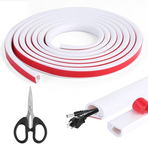 3 Metros Canaleta Cables Pared Adhesivo, Blanco PVC Canaletas para Cables Adhesivas, Flexible Calha para Cabos, Mini Pasacables Suelo, Canaleta Cables Suelo para Protección de Cables