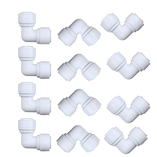 EZRODI 12 pack White Plastic Push-To-Connect 90-Degree Elbow Fitting (1/4 in. O.D. x 1/4 in. O.D., Union Elbow Connector)