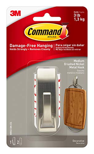 Command Modern Reflections Metal Hook, Medium, Brushed Nickel, 1-Hook (MR02-BN-ES), Decorate Damage-Free