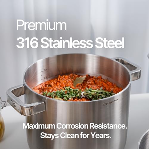CHEFWIN 316 Stainless Steel 8.5 Quart Stock Pot with Lid Cooking Pot, 5Ply, All Stoves Compatible, Induction Cookware, Dishwasher Safe, Stay Cool Handle by CHEFWIN - Image 3