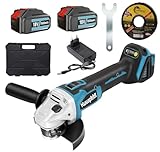 Akku Winkelschleifer 125mm,Ersatz für Makita, Bürstenloser Motor, 4 Drehzahlstufen,8500 U/min, Flex Akku Winkelschleifer mit 2x 5500mAh Akku und Zubehörteile für Trennen und Schleifen