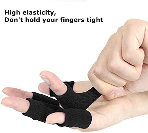 Finger Sleeves, Thumb Splint Brace Elastic Finger Support Brace Protector Tape Breathable for Pain Relief Arthritis Trigger Basketball Baseball Compression Protector (Black)