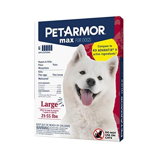PetArmor Max Flea, Tick and Mosquito Prevention for Large Dogs (21 to 55 Pounds), Topical Dog Flea Treatment Repels and Kills, 6 Month Supply