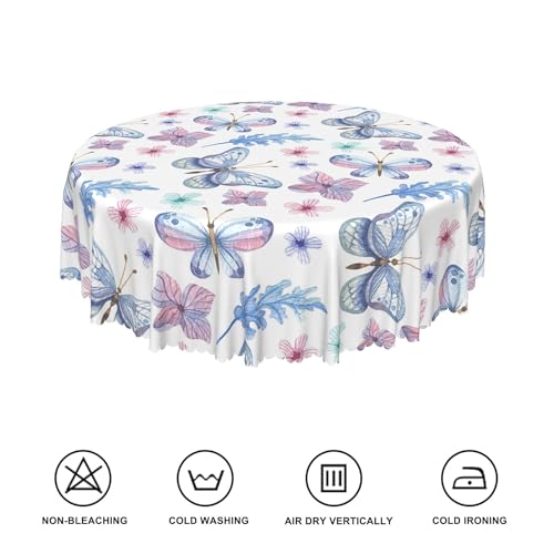 TTQYFNM Butterfly Floral Round Tablecloth 48 Inch Watercolor Blue Pink Butterfly Flower Print Pattern Table Cloth Spill Proof Oil Proof Fabric Table Cover for Kitchen Dining Room Patio Home Decor by TTQYFNM - Used condition - Image 6