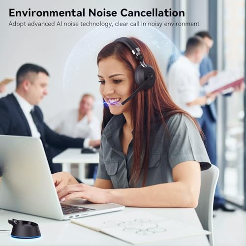 Dytole DY103 Wireless Headset With Mic For Work, Bluetooth Headset With Microphone (Ai Noise Cancelling) & Charging Base, Wireless Headset For Work From Home/Office/Call Center/Pc/Computer/Laptop/Teams/Zoom/Skype thumb #1