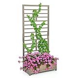 Giantex Plant Raised Bed with Trellis, Wood Planter Box for Flower Climbing, Standing Vertical...