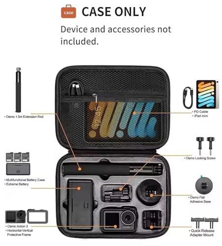 Image of M.G.R.J Travel Portable Bag Compatible for DJI Osmo Action 6 / Action 5 Pro / 4 /3 Camera & Adventure Combo Accessories Carrying Case (Hard|EVA|Black)